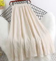 Ladies New Cotton Skirt Literary High-Waist A-Line Loose Medium Long Swing Elastic Waist Skirt. 