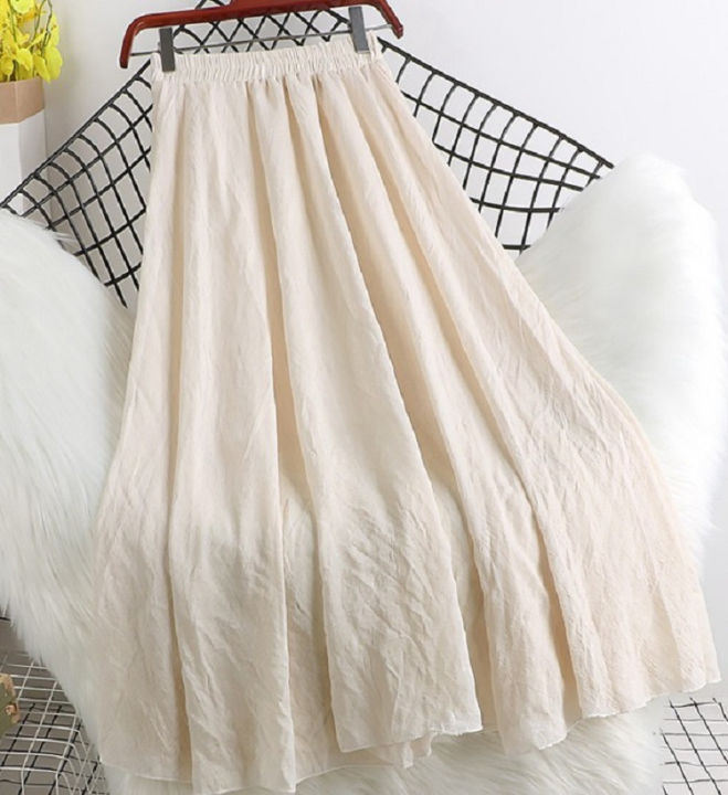 Ladies%20New%20Cotton%20Skirt%20Literary%20High-Waist%20A-Line%20Loose%20Medium%20Long%20Swing%20Elastic%20Waist%20Skirt%20-%20Image%204