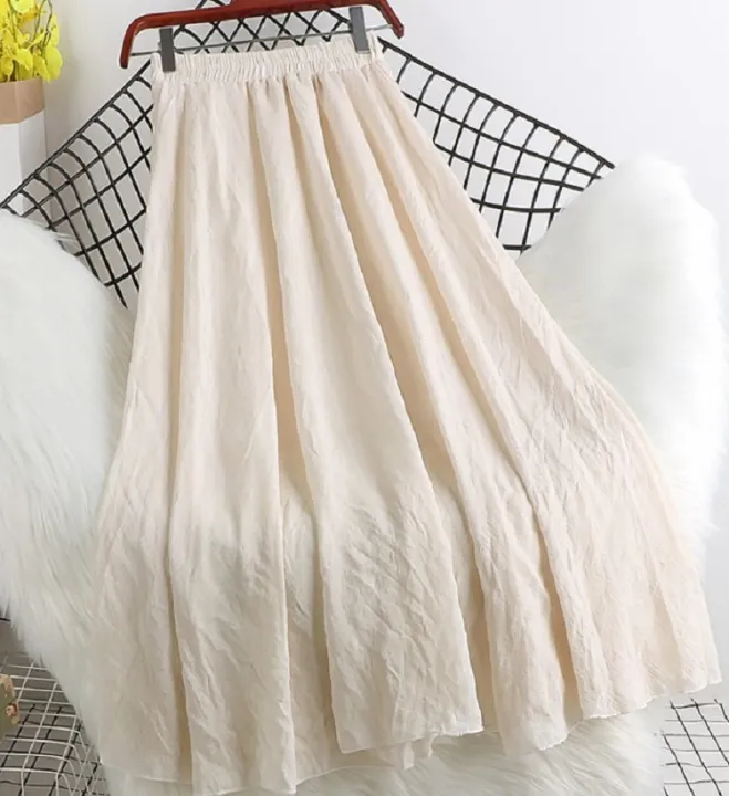 Ladies%20New%20Cotton%20Skirt%20Literary%20High-Waist%20A-Line%20Loose%20Medium%20Long%20Swing%20Elastic%20Waist%20Skirt%20-%20Image%204