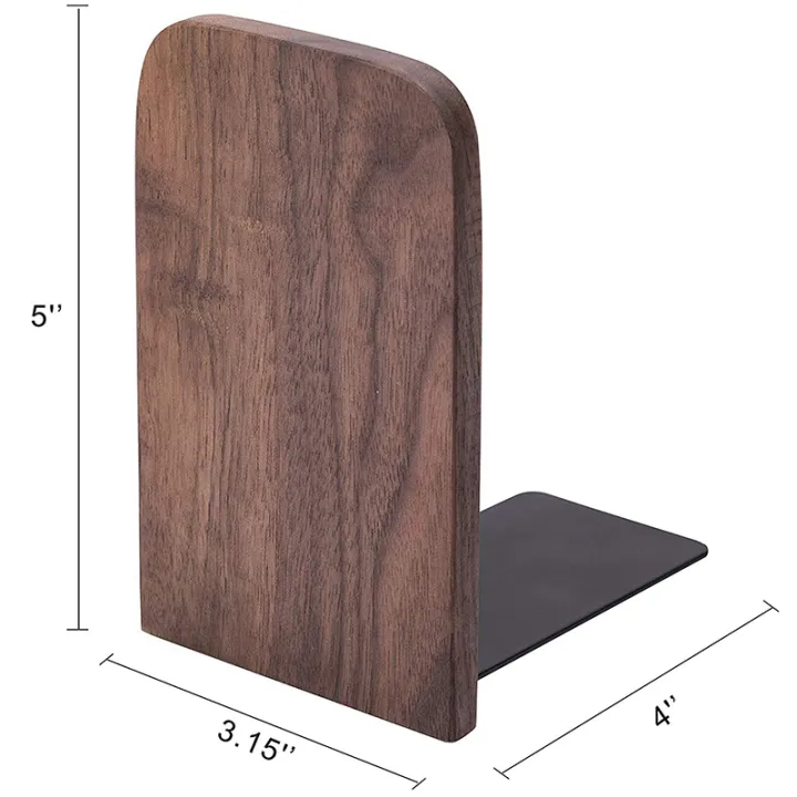 4Pcs%20Wooden%20Bookends%20with%20Metal%20Base%20Heavy%20Duty%20Black%20Walnut%20Book%20Stand%20with%20Anti-Skid%20Dots%20for%20Office%20Desktop%20-%20Image%203