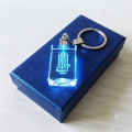 3D Crystal Led Light Key Chain for Gift Bike Laser Glass Islam Rectangle Key ring. 