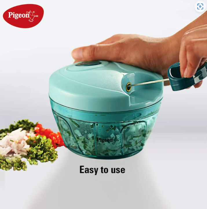 Vegetable Chopper Handy Quick Cutter for Kitchen, 3 Blade Stainless Steel, Pull String chopper