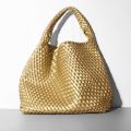 Golden Hobos For Women Knitting Handbags And Purses Soft Vegan Leather Designer Female Shoulder Bag High-Capacity Tote Bags.