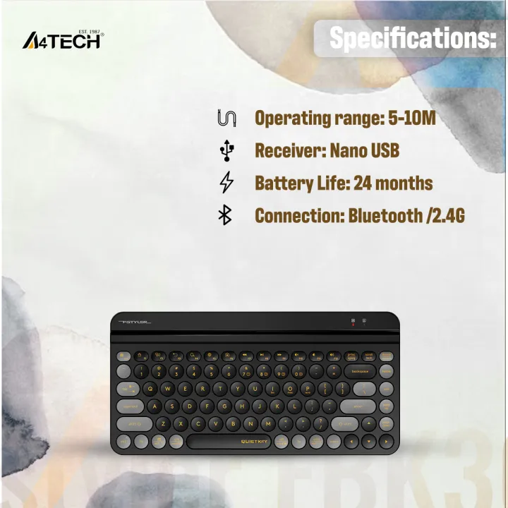 A4tech%20Fstyler%20FBK30%20Multi-Mode%20Wireless%20Keyboard%20-%202.4G%20&%20Bluetooth%20Connection%20-%20Mobile/Tablets%20Stand%20-%20Round%20Keycaps%20-%20Compact%20Size%20-%20Compatible%20with%20Windows%20/%20Mac%20/%20iOS%20/%20Android%20-%20Blackcurrent%20-%20Image%204
