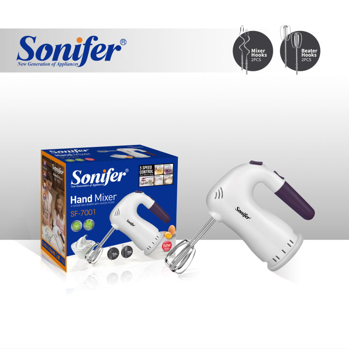 Sonifer SF-7001 affordable and budget friendly household 220 volt with beater dough hook electric 5 speed hand mixer