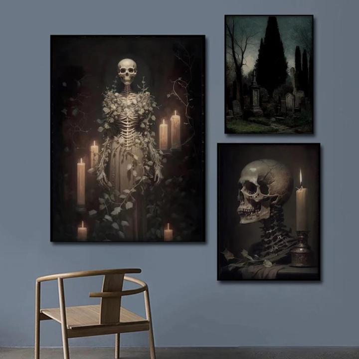 Dark%20Academia%20Art%20Poster%20Prints%20For%20Gallery%20Living%20Room%20Decor%20Gothic%20Skull%20Haunted%20House%20Ghost%20Bride%20Canvas%20Painting%20Wall%20Art%20-%20Image%205