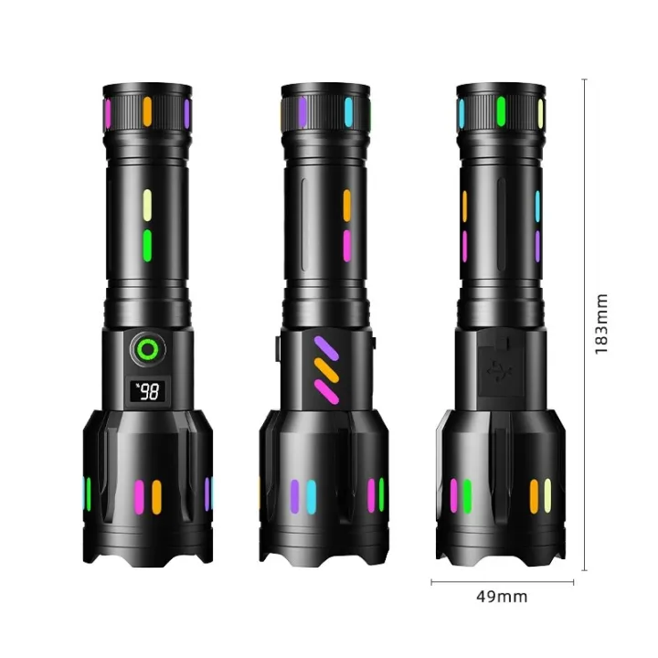 COBA%20LED%20Flashlight%20Fluorescent%20Absorbing%20Film%20Luminous%20Colorful%20Zoom%20Tactical%20Flashlight%20Rechargeable%20Battery%20Display%20Camping%20-%20Image%202