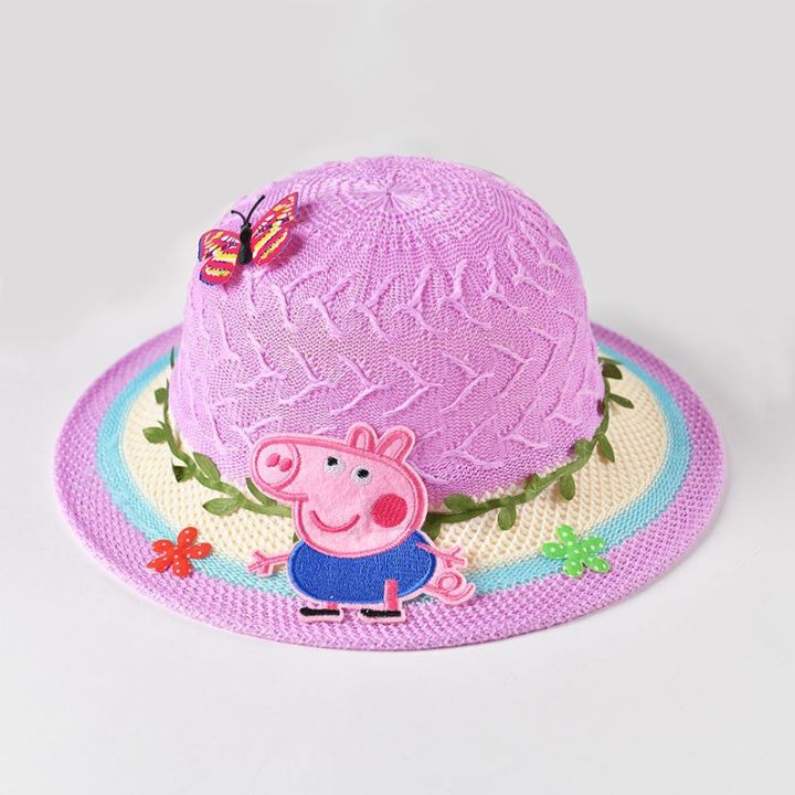 peppa%20pig%20Hat%20Female%20Korean%20Version%20Children's%20Knitted%20Sun%20Breathable%20Beach%20Protection%20Cartoon%20Straw%20-%20Image%209