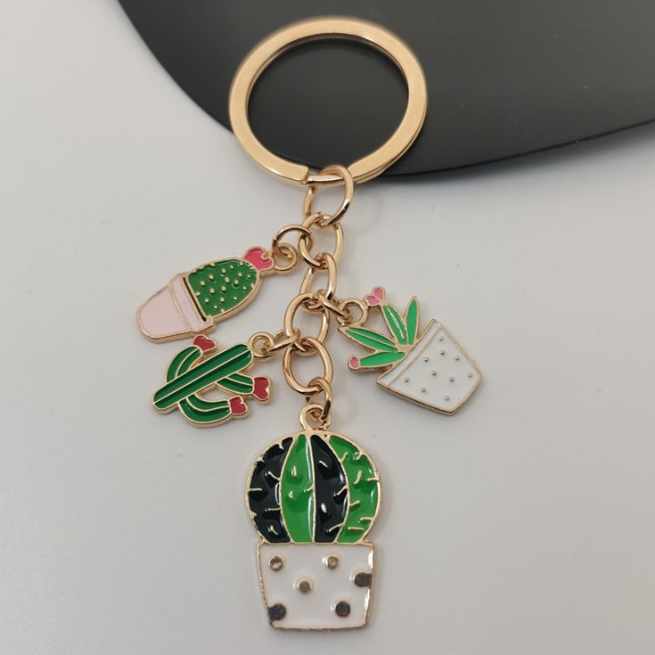 Cute Keychain Sun Cactus Flower Key Ring Letter Plants Key Chains Desert Gifts For Women Men Bag Accessorie DIY Handmade Jewelry