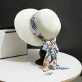 Women Summer Streamer Bow Bowler Hat Outdoor Large Rim Visor Foldable Sun Hat Beach Cap.