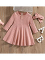 【Universal Car Parts Store】(New) toddler Baby Girls knitted dress ruffles solid color long sleeve dress autumn winter round neck dress. 