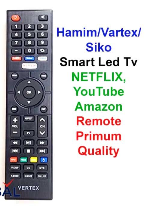 Remote Control For Vertex,Hamim,Siko Android Smart Led Tv Remote, Youtube, Netflix, Amazon option