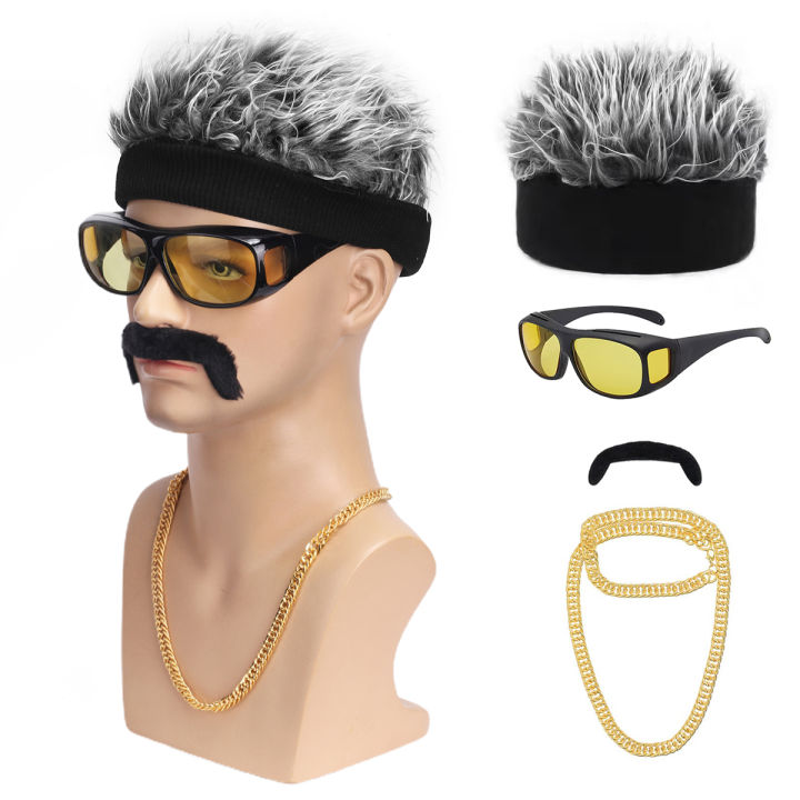 Men's innovative sunshade hat with pointed hat wig+necklace+beard+glasses adjustable baseball cap golf hat wig suitable for spor