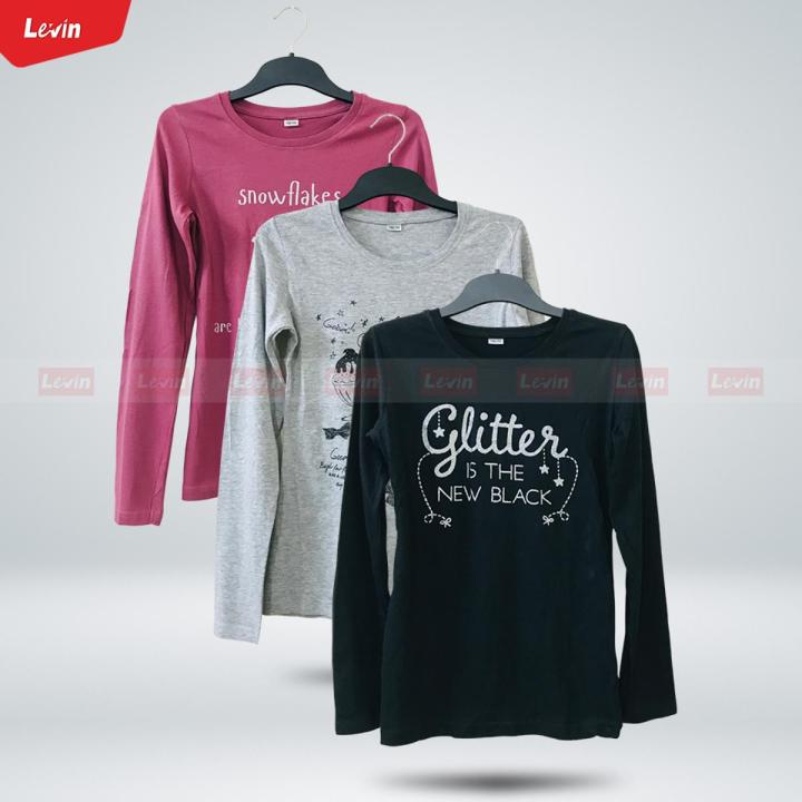 Girls Regular Fit Round Neck Full Sleeve Cotton Solid Print T-Shirt From Levin