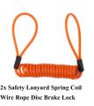 2x Safety Lanyard Spring Coil Wire Rope Disc Brake Lock Reminder Cable Stretch to 1.2m Orange. 