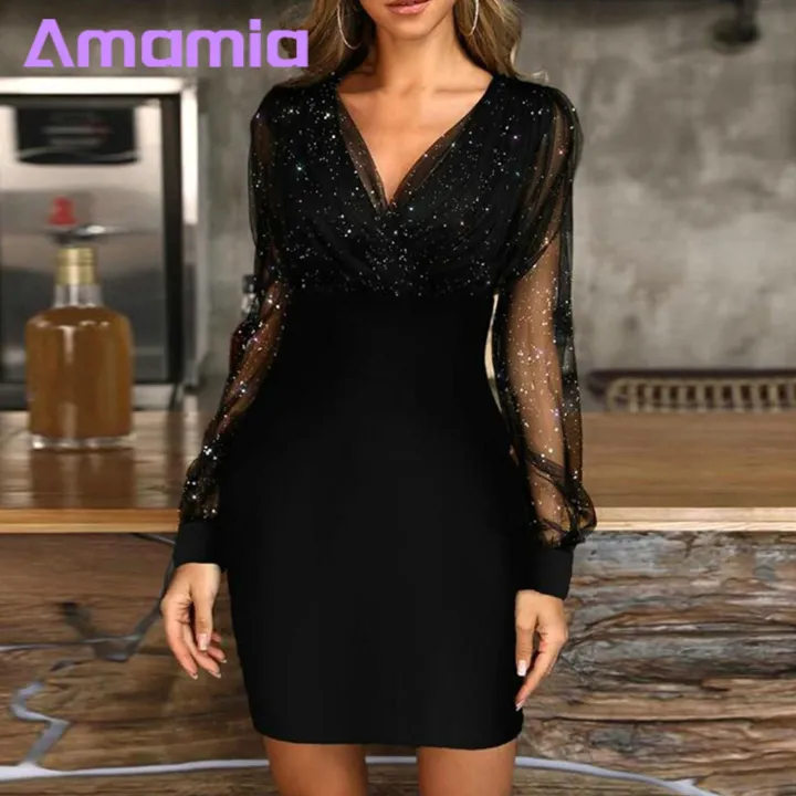 Mesh%20Splicing%20Dress%20V%20Neck%20Mesh%20Patchwork%20Evening%20Dress%20for%20Party%20Prom%20Women%20Dress%20-%20Image%209