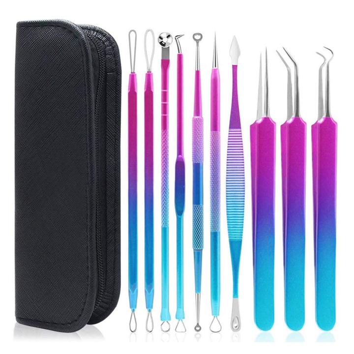 10pcs Acne Removal Tool Kit Pro Blackhead Remover Face Pimple Needle Clip Acne Removal Tool Kit Tweezers Skin Care Tools