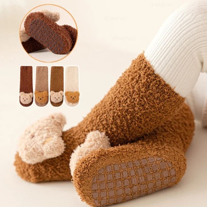 Winter New Baby Kids Floor Anti Slip Socks Cartoon Bear Children Breathable Warm Stockings Cute Newborn Boys Girls Infant Socken