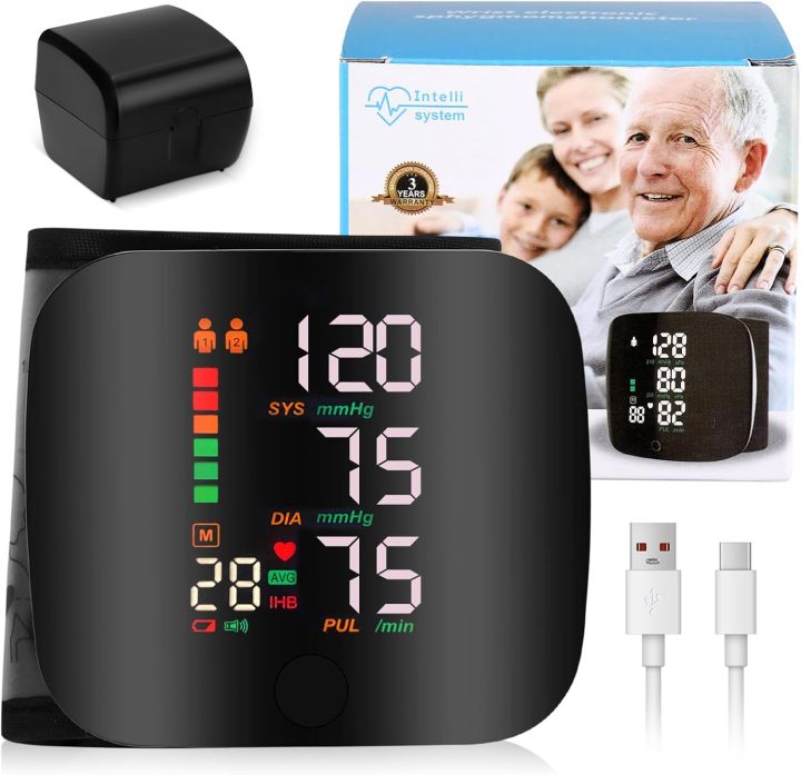 Blood Pressure Monitors, Automatic Wrist Blood Pressure Monitors with Digital LCD Screen, Adjustable Cuff Blood Pressure, Rechargeable Wrist BP Monitor with 99 x 2 Reading Memory