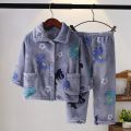 New Kids Boys Girls Autumn Winter Keep Warm Flannel Pajama Sets Cartoon Long Sleeve Lapel Tops with Pants Sleeping Clothing Sets. 