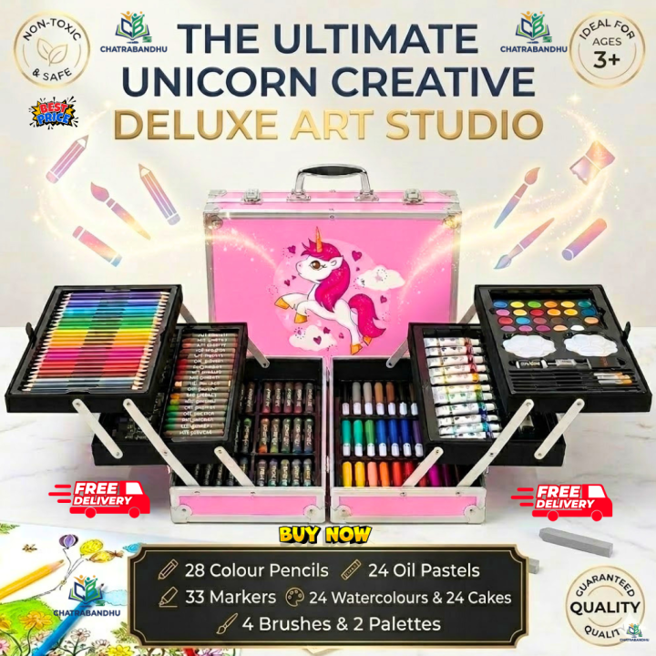 100%25%20ORGINAL145%20Colourbox%20Set%20-Unicorn%20Color%20Box%20with%20Multiple%20Coloring%20Kit,%20Professional%20Drawing%20Color%20Pencils,%20,%20Water%20Colors%20and%20Acrylict%20Craft%20-%20Multicolor%20(BIG%20COLOR%20SET)%20Unicorn%20Design%20145%20pcs%20Art%20set%20Aluminum%20Case%20Painting%20Pen%20Stationery%20Set%20-%20Image%202