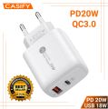 CASIFY UP03 PD 20W QC18W Dual-Port Adapter Fast Charger PD 20W USB C Charger 18W USB Fast Charger Wall Charger US Plug.