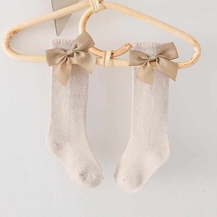Baby Socks With Bow Breathable Solid Color Summer Mesh Girl Knee High Socks