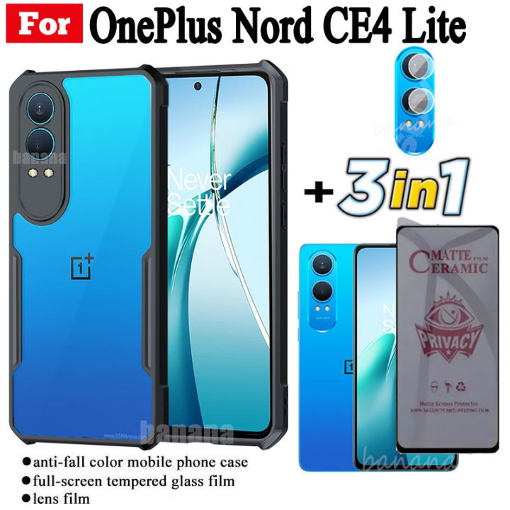 3 in 1 OnePlus Nord CE4 Lite Shockproof Phone Case for OnePlus Nord CE3 Lite Anti Spy Soft Ceramic Matte Privacy Tempered Glass