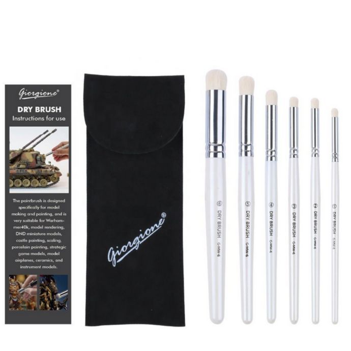 Giorgione 6-Piece Dry Paint Brush Set Handmade Model Wooden Handle with Wool Hair for Garage Kit Ceramic