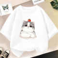 Girls Cotton Cute Cat/dog Graphic T shirt Summer Fashion Vintage Personality Kawaii Purple clothes Short Sleeve Tops. 