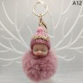 Pompom Sleeping Baby Keychain Cute Fluffy Plush Doll Keychains Women Girl Bags Keyrings Cars Key Ring Key Chain Dropshipping. 