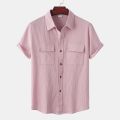 Cotton Linen Solid White Shirts for Men Summer Double Pocket Short Sleeve Casual Shirt Mens Business Holiday Breathable Camisas.