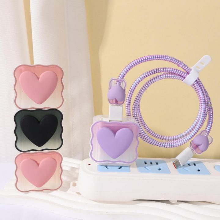【FUPANG】Cute love heart soft TPU mobile phone charger cover simple charging cable compatible for iPhone 18W/20W fast