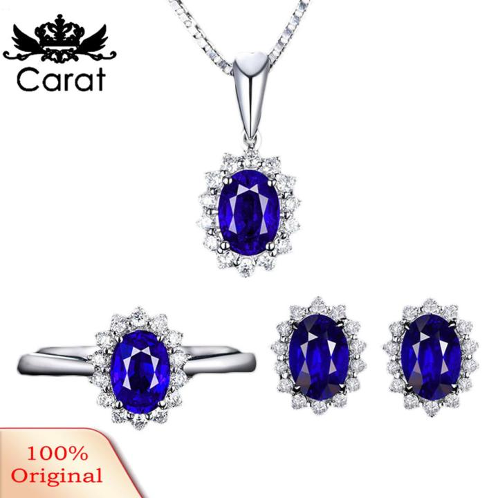 Carat Women Rhinestone Inlaid Oval Pendant Necklace Earrings Open Ring Jewelry Set