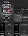 Rotation Wheel Watch for Man Spinning Rim Hub Quartz Wristwatch Luxury Full Black Stainless Steel Reloj Male Rotating Skeleton Dial Clock. 