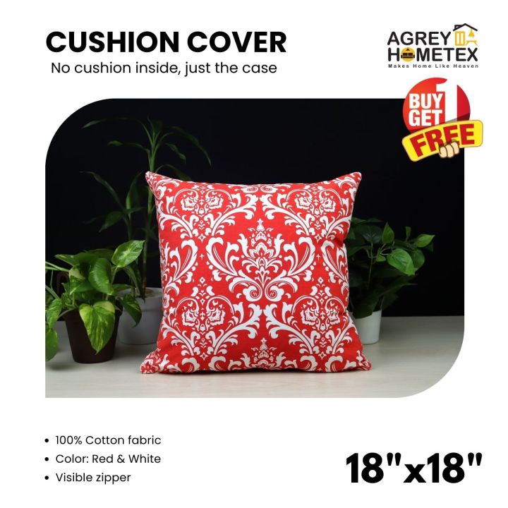 Cushion Cover, Red & White (18"x18") Only Cover