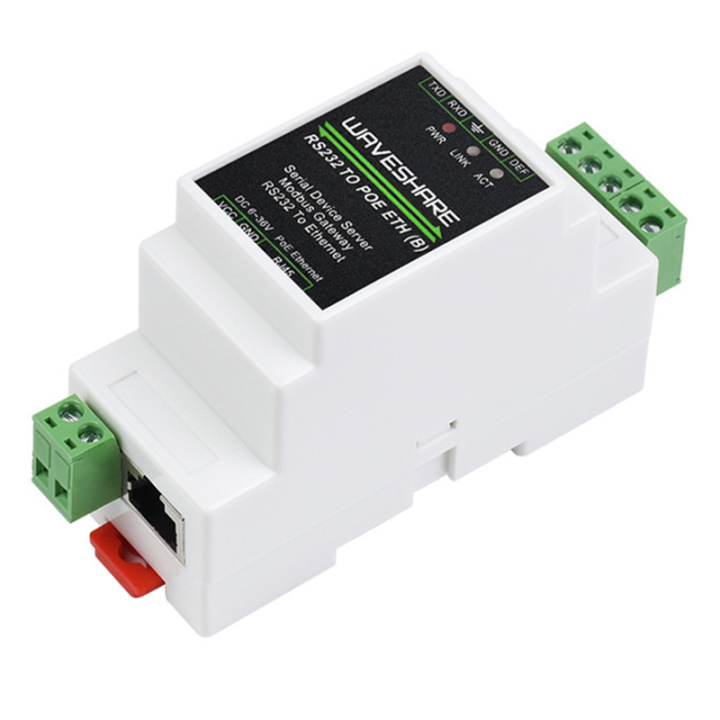 Waveshare RS232 TO POE ETH Industry Rail Type Serial Server RS232 To RJ45 Ethernet Module 300-115200Bps TCP/IP To Serial Module