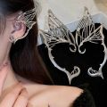 Hollow Butterfly Wings Single Ears Hanging Sweet Cool Ear Bone Clamp Earrings Punk Piercing Ear Clip Metal Halloween Elf Ear Cosplay Party Jewelry Girls Fashion Personality. 