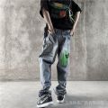 GOF Cactus Printed Jeans Men's Fashion Brand Loose Straight Wide-Leg Pants Street Hip-Hop Fashion Light Color ins. 