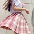 Summer Women's Mini Skirt Harajuku Korean Fashion Sweet Cute Jk Kawaii Skirt Girl High Waist Plaid Pink Pleated Skirt.