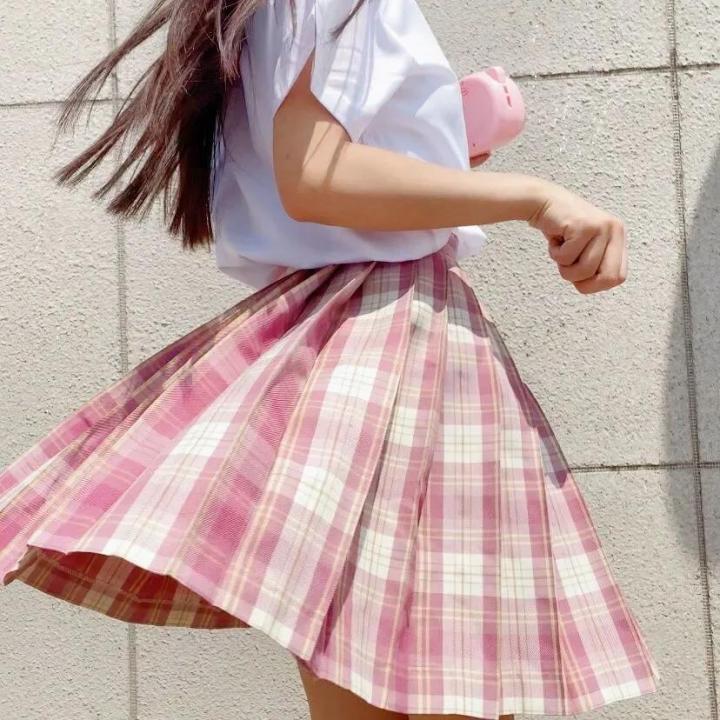 Summer%20Women's%20Mini%20Skirt%20Harajuku%20Korean%20Fashion%20Sweet%20Cute%20Jk%20Kawaii%20Skirt%20Girl%20High%20Waist%20Plaid%20Pink%20Pleated%20Skirt%20-%20Image%204