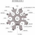 18 In 1 Snowflake Multi Pocket Tool Keychain Spanner Hex Wrench Multifunction Screwdriver Multipurpose Camp Survive Outdoor Hike -Multiple colour.