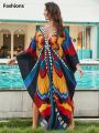 Fashions Plus Size Kaftan Dresses for Women Print Beach Bikini Swimsuit Caftan mumu Dress Batwing Sleeve Cover Up. 
