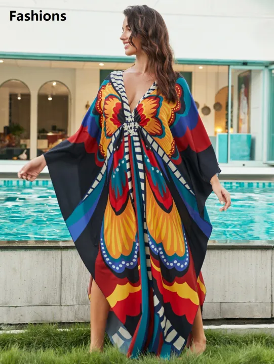 Fashions%20Plus%20Size%20Kaftan%20Dresses%20for%20Women%20Print%20Beach%20Bikini%20Swimsuit%20Caftan%20mumu%20Dress%20Batwing%20Sleeve%20Cover%20Up%20-%20Image%202