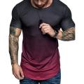 Summer Fashion Men Gradient Color Short Sleeve Round Neck T-Shirt Slim Fit Top.
