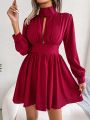 Women Desses Summer 2023 Hollowed Waist Swing Dress Women Solid Color Long Sleeve Bodycon Dress Casual Vacation Beach Dress. 