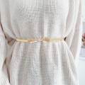 Women Elastic Waist Metal Chain, Stretch Dress Belt, Skinny Waistband for Women , Gold.