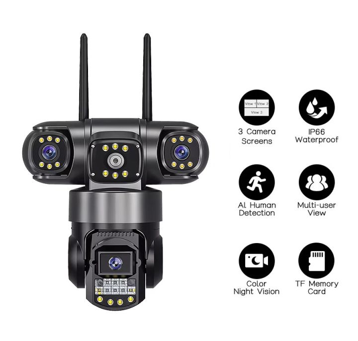 V380 PRO Three Lens WiFi IP Camera HD 2MP+2MP+2MP Outdoor Waterproof Two Way Intercom Full Color Night Vision PTZ CCTV Security Camera