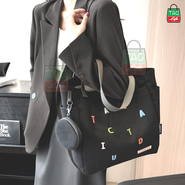 TAG%20Lifestyle%20Exclusive%20Alphabet%20Embroidery%20Design%20Canvas%20Tote%20Bag%20Sand%20Brown%20Color%20Fashionable%20Top%20Handle%20With%204%20Outside%20Pockets%20Trendy%20Fashionable%20Tote%20Bag%20for%20University,%20College%20Students%20Girls%20And%20Women%20With%20Free%20Pouch,%20Pencil%20Bag%20-%20Image%203