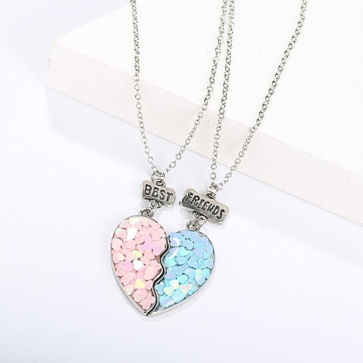 Hot%20Pink%20Blue%20Sequin%20Stitching%20Heart%20Broken%20Best%20Friends%20Necklace%20Pendant%20Chain%20BFF%20Friendship%20Jewelry%20Gifts%20For%20Kids%202PCS/Set%20-%20Image%206